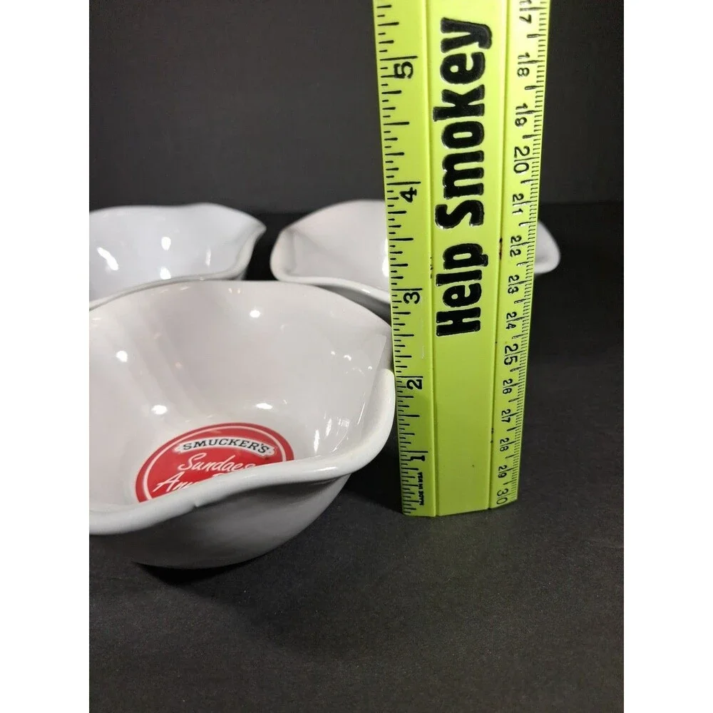 Smucker's Sundaes Any Day Ice Cream Bowls White Scalloped Set of 3 Item 31110